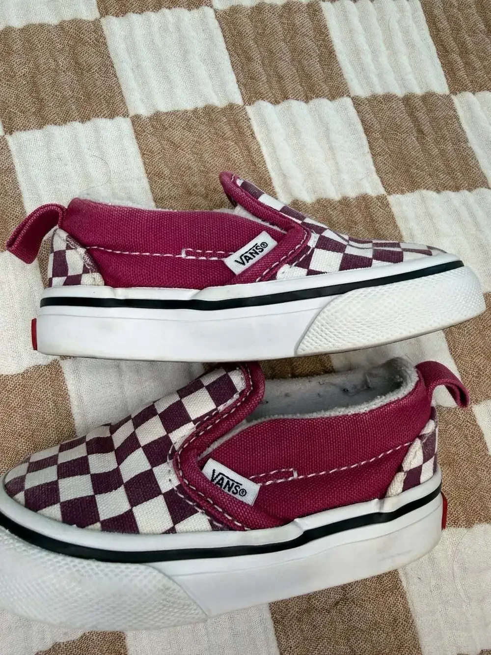 Vans Checkerboard Slip On Toddler Shoes Maroon White